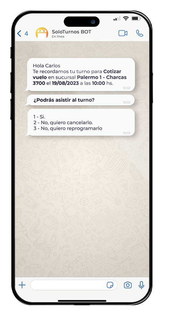 Calificacion de atencionb en SoloTurnos Profesionales